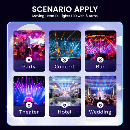 Moving Head Dj Lights for Parties, Stage Light 6-in-1 LED RGBW 6 Arms DJ Lights for Parties Support DMX-512 & Sound Activated, Stage Light for Party