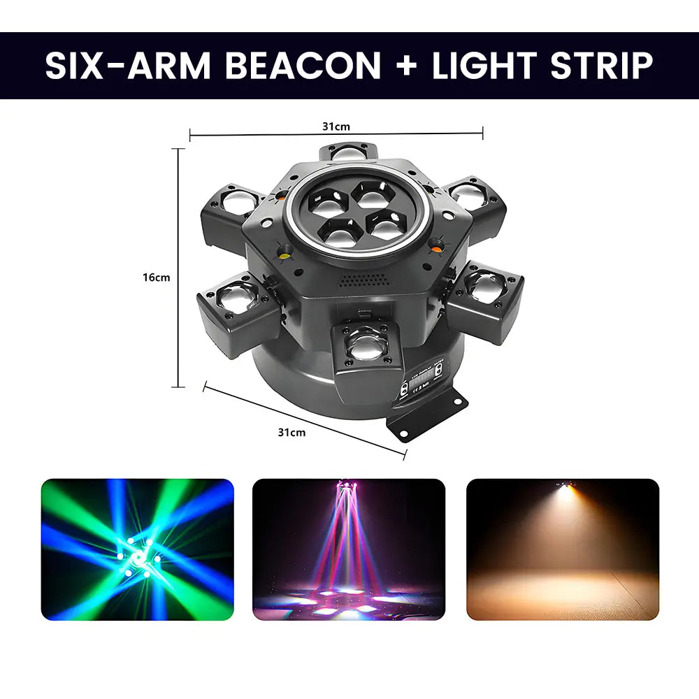 Moving Head Dj Lights for Parties, Stage Light 6-in-1 LED RGBW 6 Arms DJ Lights for Parties Support DMX-512 & Sound Activated, Stage Light for Party