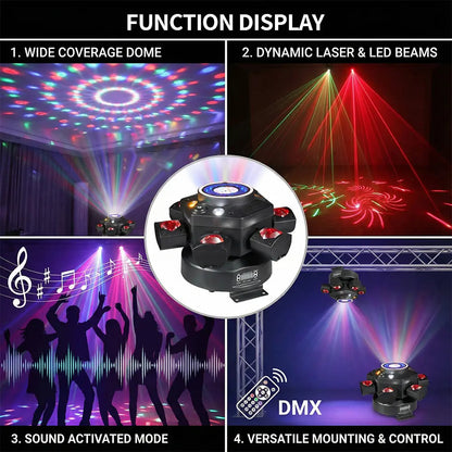 Moving Head Dj Lights for Parties, Stage Light 6-in-1 LED RGBW 6 Arms DJ Lights for Parties Support DMX-512 & Sound Activated, Stage Light for Party